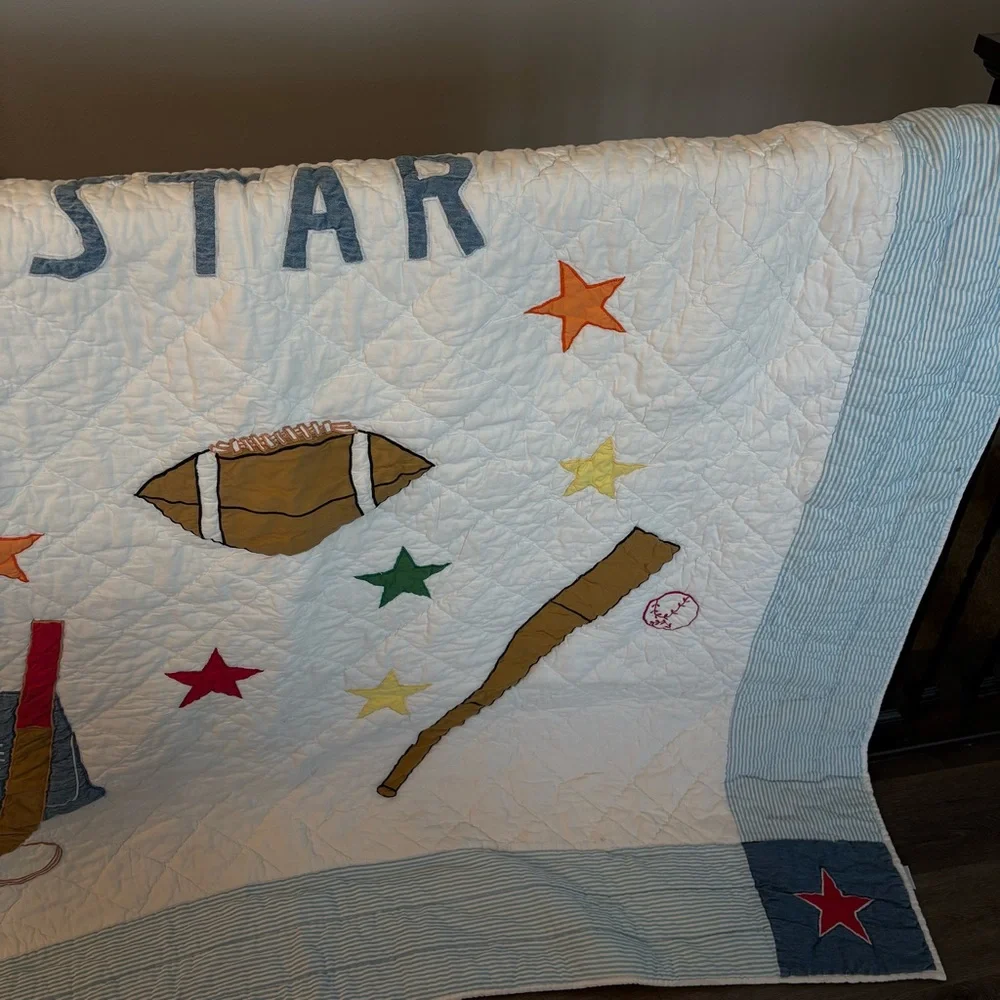 Vintage Kids Sports-Themed Quilted Blanket Sham Case Valances x 2